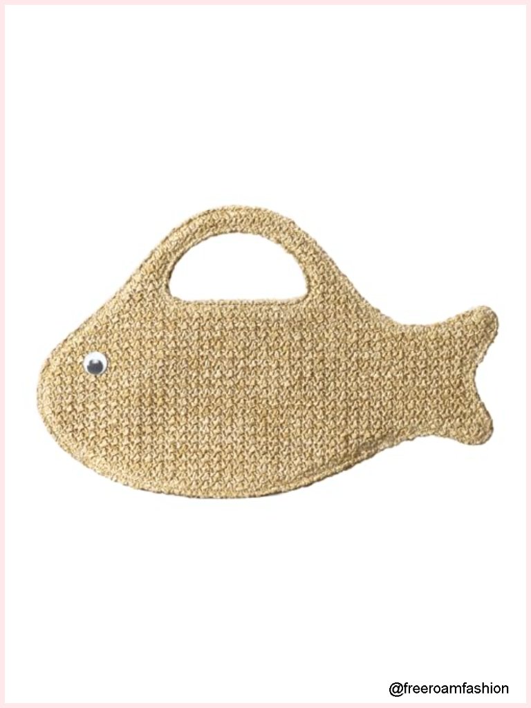 Woven Straw Fish Clutch Bag Summer Beach Clutch Purses Handbag Unique